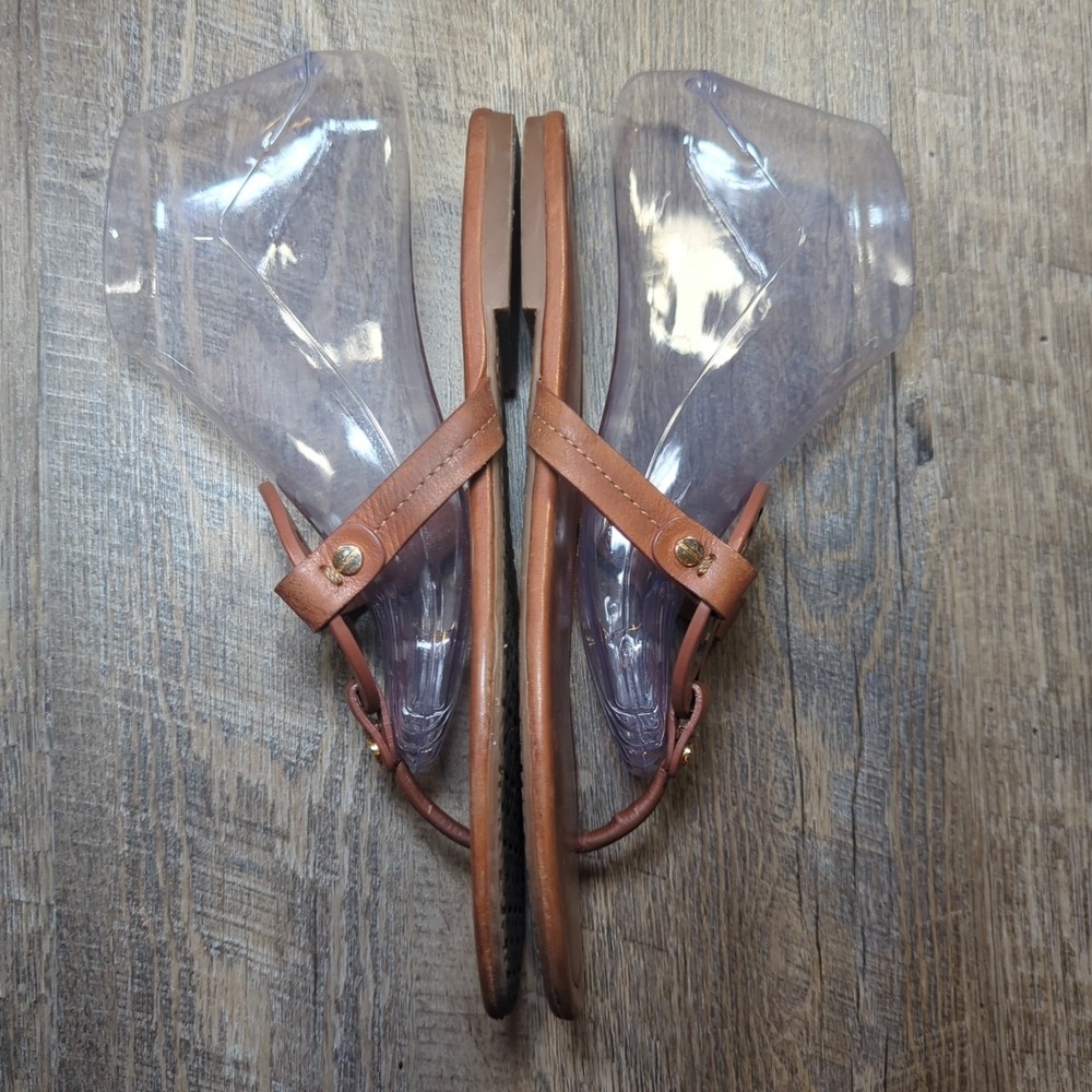Tory Burch Miller Sandals Vintage Vachetta Tan Leather Medallion Logo Size 9 - Picture 11 of 14